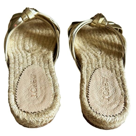 J.CREW Gold Knotted Slide Sandals Metallic Espadrille Woven Flats Size 6 NWOB - Picture 4 of 7